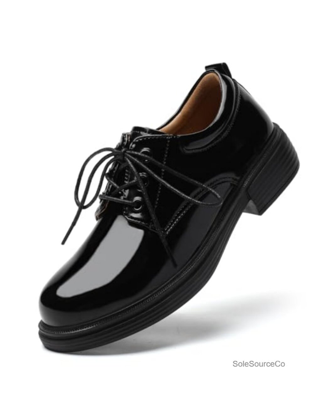 Patent Leather Oxford Shoes Lace Up Round Toe Block Heel Work Formal